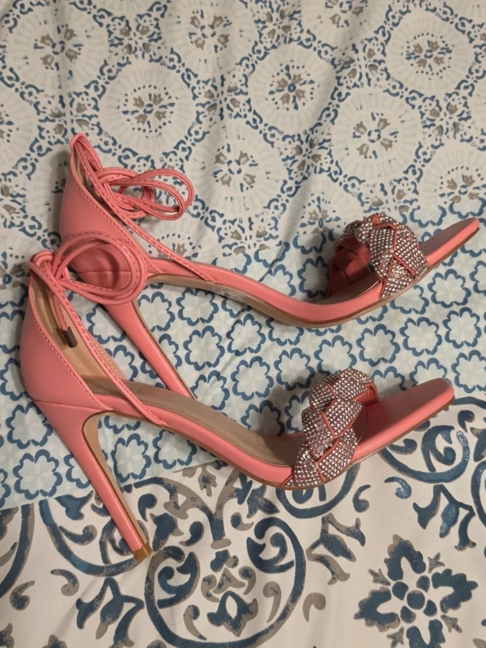 pink lace-up stiletto sandals from VENUS US 6.5